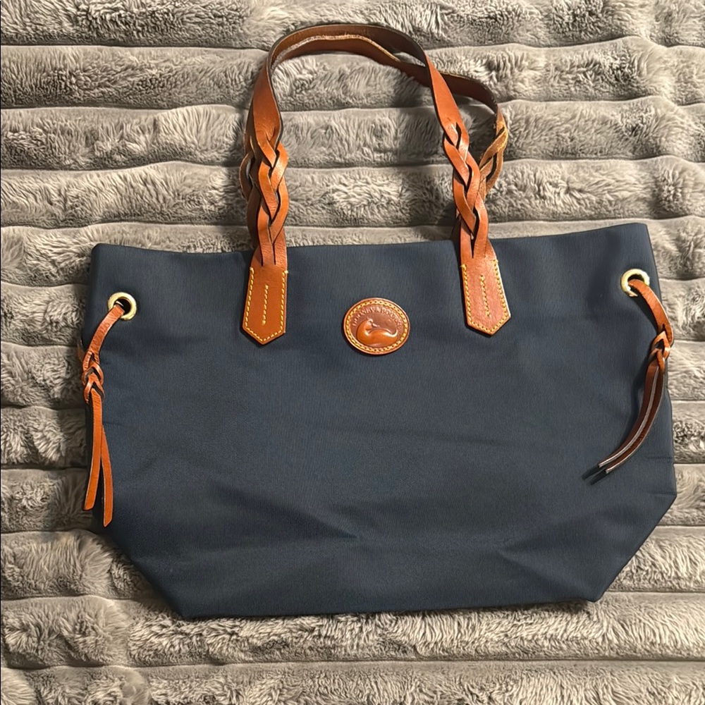 Dooney & Bourke Blue and Tan Tote with Leather Accents